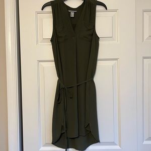 H&M Dark Olive Green V neck Tie High Low Dress Size 2